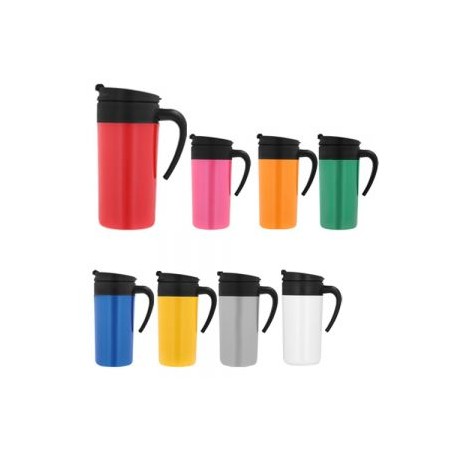 Termo de plástico con tapa a presión y boquilla de seguridad.