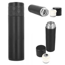 Termo de doble pared de acero inoxidable con tapa que se utiliza como vaso.