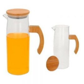 Jarra de vidrio con tapa y asa de bambú.