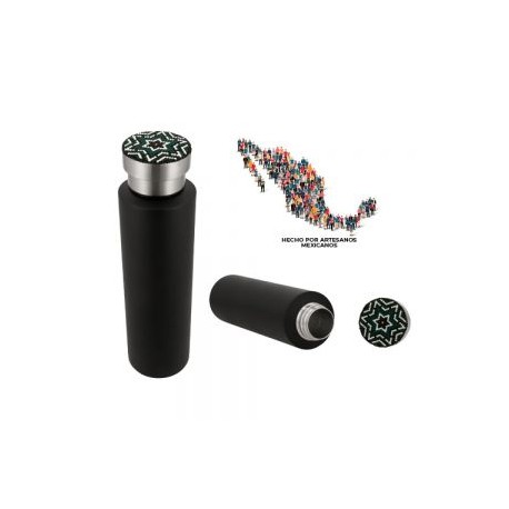 Termo de acero inoxidable con doble pared y tapa enroscable. EDICIÓN HUICHOL.
