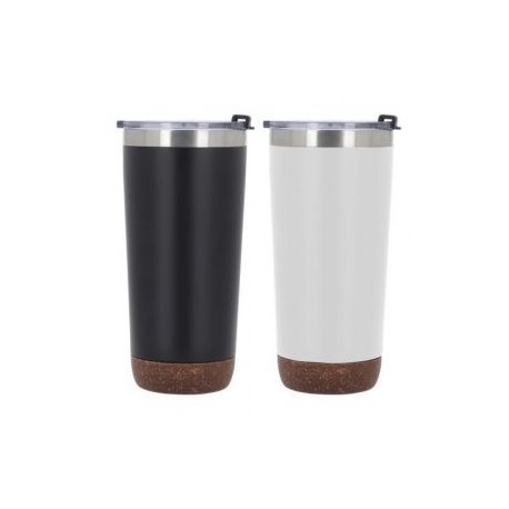Termo insulado al vacío con doble pared de acero inoxidable, acabado rugoso, base de corcho y tapa de cierre a presión.