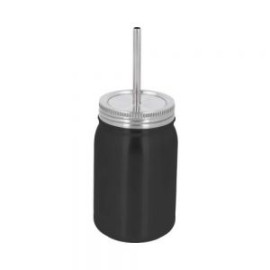 Tarro de doble pared de acero inoxidable insulado al vacío y popote.