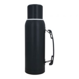 Termo con doble pared de acero inoxidable, insulado al vacío, acabado rugoso, con filtro dosificador, tapa que se utiliza como 