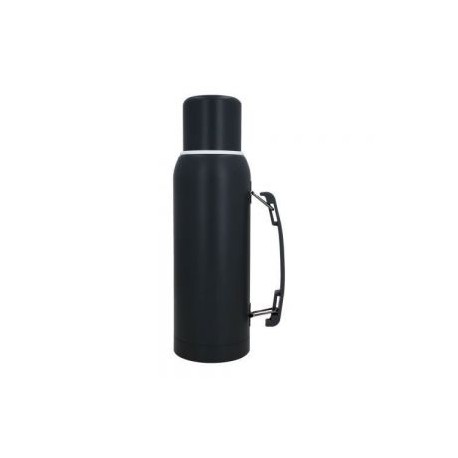 Termo con doble pared de acero inoxidable, insulado al vacío, acabado rugoso, con filtro dosificador, tapa que se utiliza como 