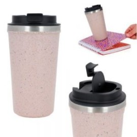 Termo de doble pared de acero inoxidable y exterior de plástico elaborado a base de granos de café reciclado con tapa plástica 