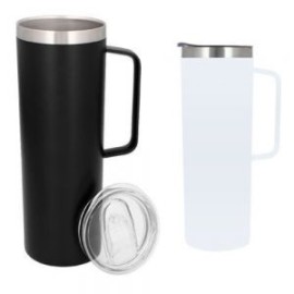 Termo con doble pared de acero inoxidable insulado al vacío. Incluye una tapa transparente de cierre a presión con seguro desli