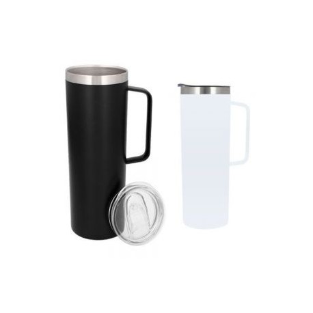 Termo con doble pared de acero inoxidable insulado al vacío. Incluye una tapa transparente de cierre a presión con seguro desli