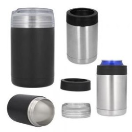 Porta latas con doble pared de acero inoxidable y tapa enroscable de plástico transparente con aditamento para convertirse en t