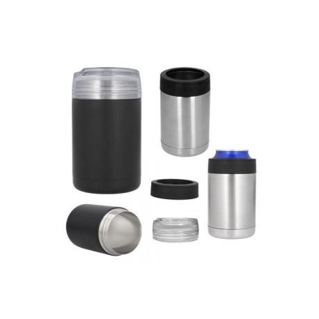 Porta latas con doble pared de acero inoxidable y tapa enroscable de plástico transparente con aditamento para convertirse en t