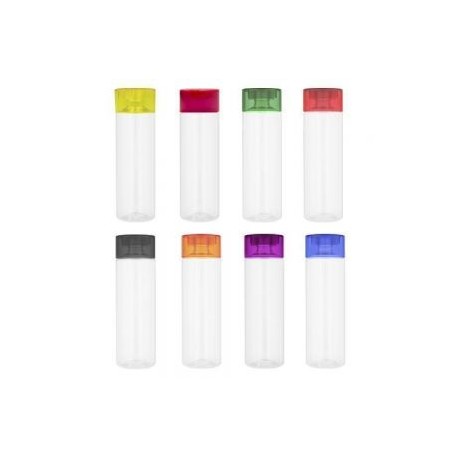 Cilindro de plástico con tapa enroscable de color y cuerpo traslúcido. El envío de este material se hace por separado de base y