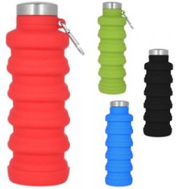 Cilindro de silicón tipo acordeón que se extiende y se contrae, con tapa metálica enroscable y arnés. Incluye bolsa y caja indi