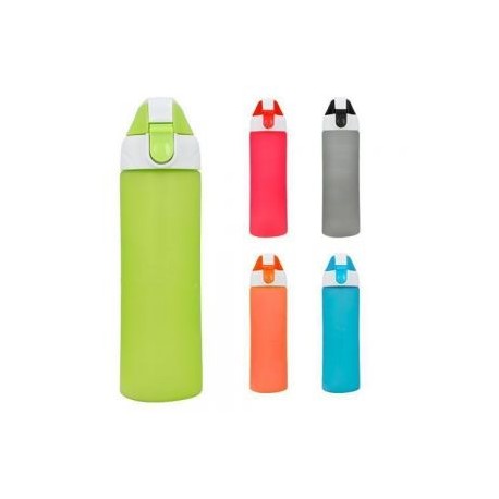 Cilindro de plástico rubber, con colador, tapa de seguridad y cinta de poliéster para una mejor sujeción.