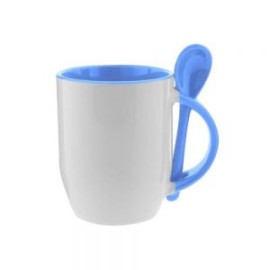 TAZA CUCHARA BICOLOR 12OZ AZUL CIELO
