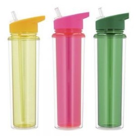 Cilindro de plástico de doble pared con popote y boquilla.