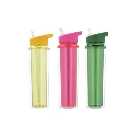 Cilindro de plástico de doble pared con popote y boquilla.