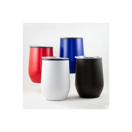 Termo de acero inoxidable y plástico. Tapa de cierre a presión con capacidad de 350 ml. Mod. Vedi