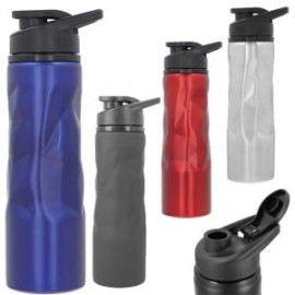 Cilindro metálico de acero inoxidable con asa de plástico.