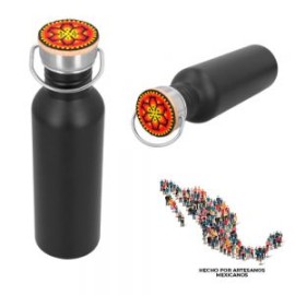 Cilindro de acero inoxidable con detalle de bambú en tapa. EDICIÓN HUICHOL.