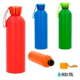 Cilindro de acero inoxidable, con tapa de plástico traslúcida enroscable y correa de silicón.