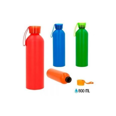 Cilindro de acero inoxidable, con tapa de plástico traslúcida enroscable y correa de silicón.