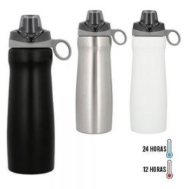 Termo de acero inoxidable con doble pared insulado al vacío, su novedosa tapa cuenta con una agarradera lateral y boquilla con 