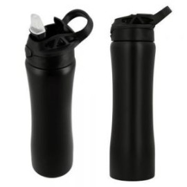 Cilindro de acero inoxidable con tapa enroscable, boquilla abatible, popote y agarradera.