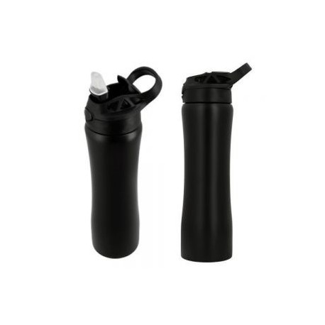 Cilindro de acero inoxidable con tapa enroscable, boquilla abatible, popote y agarradera.