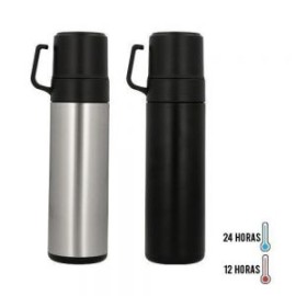 Termo de acero inoxidable de doble pared insulado al vacío, válvula de seguridad y tapa que funciona como taza. Incluye una seg