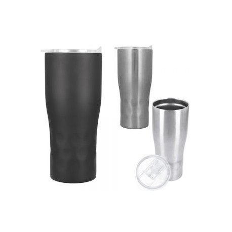 Termo de alta tecnología con doble pared de acero inoxidable. Incluye tapa de presión transparente.