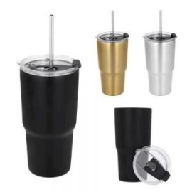 Termo con doble pared de acero inoxidable con tapa traslúcida y cierre a presión, boquilla de seguridad de plástico, boquilla d