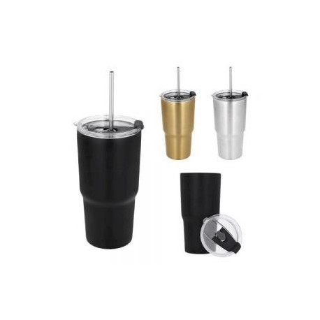 Termo con doble pared de acero inoxidable con tapa traslúcida y cierre a presión, boquilla de seguridad de plástico, boquilla d