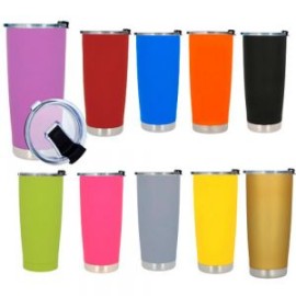 Termo insulado al vacío con doble pared de acero inoxidable y acabado rubber. Incluye tapa de cierre a presión y boquilla de se