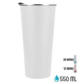 Termo con doble pared de acero inoxidable insulado al vacío. Incluye tapa de cierre a presión.