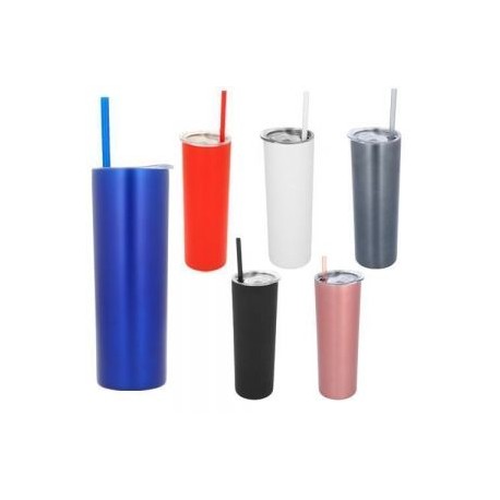 Termo de acero inoxidable de doble pared insulado al vacío con tapa de plástico a presión con boquilla deslizable y popote de p